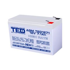 Acumulator stationar, 12V, 7.1Ah, High Rate F2 AGM VRLA, TED Electric