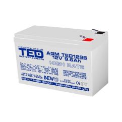Acumulator stationar, 12V, 9.6Ah, High Rate F2 AGM VRLA, TED Electric