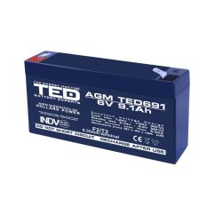 Acumulator stationar, 6V, 9.1Ah, F2 AGM VRLA, TED Electric