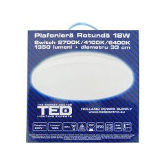 Plafoniera LED, rotunda, 18W, 2700K/4100K/6400K, 1350lm, lumina rece, TED Electric