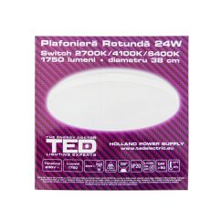Plafoniera LED, rotunda, 18W, 2700K/4100K/6400K, 1750lm, lumina rece, TED Electric