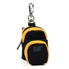 Mini rucsac, fermoar pentru monede, agatatoare pentru rucsac/chei, material polyester, negru-galben, Caterpillar