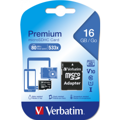 Card de memorie, micro SDHC, cu adaptor, clasa 10 , 16GB, Verbatim