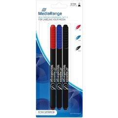 Marker CD/DVD, 3 culori/set, permanent, varf rotund 0.7 mm, albastru, rosu, negru, MediaRange