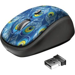 Mouse wireless, 1600 dpi, paun, albastru-galben, Trust Yvi