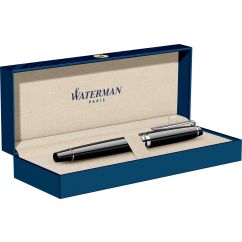 Stilou, penita fina, otel inoxidabil placat cu crom, negru, Waterman Expert