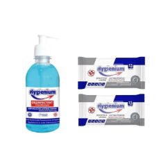2x servetele umede antibacteriene si dezinfectante, de buzunar, 15 buc/pachet, plus sapun lichid antibacterian si dezinfectant, 300 ml, Hygienium - produs BIOCID