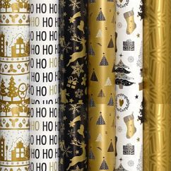 Hartie de impachetat cadouri, 70cm x 2m/rola, Rotolux Winter Gold
