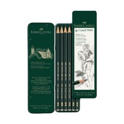 Creion grafit, B/HB/2B/4B/6B/8B, fara radiera, 6 buc/set, Faber-Castell 9000