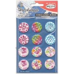 Accesorii creatie, nasturi lemn, Ø 25mm, 12 buc/set, diferite motive, Meyco