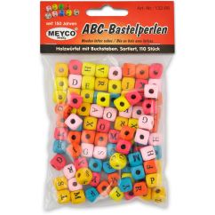 Accesorii creatie, margele alfabet lemn, 9x9x9mm, 110 buc/set, diferite culori, Meyco