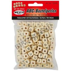 Accesorii creatie, margele alfabet lemn, 9x9x9mm, 110 buc/set, natur, Meyco