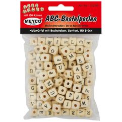 Accesorii creatie, margele alfabet lemn, 9x9x9mm, 110 buc/set, natur, Meyco