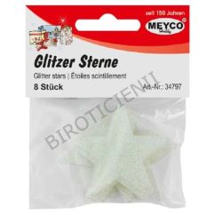 Accesorii creatie, stelute glitter din plastic, Ø 4.8cm, 8 buc/set, alb, Meyco
