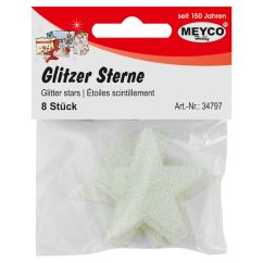 Accesorii creatie, stelute glitter din plastic, Ø 4.8cm, 8 buc/set, alb, Meyco