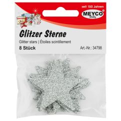 Accesorii creatie, stelute glitter din plastic, Ø 4.8cm, 8 buc/set, arginitiu, Meyco