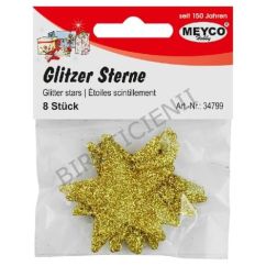 Accesorii creatie, stelute glitter din plastic, Ø 4.8cm, 8 buc/set, auriu, Meyco