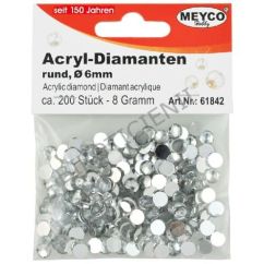 Accesorii creatie, strasuri/diamante acrilice, Ø 6mm, 200 buc/set, cristal, Meyco