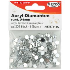Accesorii creatie, strasuri/diamante acrilice, Ø 6mm, 200 buc/set, cristal, Meyco