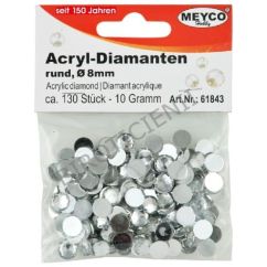 Accesorii creatie, strasuri/diamante acrilice, Ø 8mm, 130 buc/set, cristal, Meyco