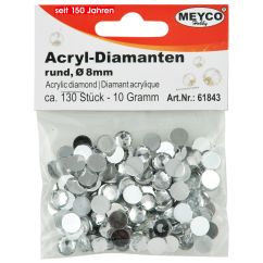 Accesorii creatie, strasuri/diamante acrilice, Ø 8mm, 130 buc/set, cristal, Meyco
