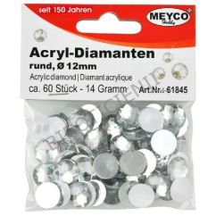 Accesorii creatie, strasuri/diamante acrilice, Ø 12mm, 60 buc/set, cristal, Meyco