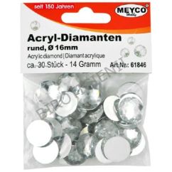 Accesorii creatie, strasuri/diamante acrilice, Ø 16mm, 30 buc/ set, cristal, Meyco