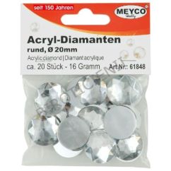Accesorii creatie, strasuri/diamante acrilice, Ø 20mm, 20 buc/set, cristal, Meyco