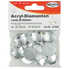 Accesorii creatie, strasuri/diamante acrilice, Ø 20mm, 20 buc/set, cristal, Meyco