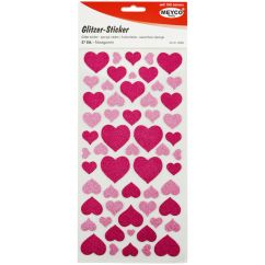 Accesorii creatie, stickere buretate inimi glitter, 1.5mm, 57 buc/set, diferite marimi, roz, Meyco