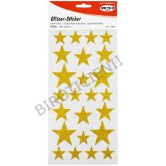 Accesorii creatie, stickere buretate stelute glitter, 1.5mm, 24 buc/set, diferite marimi, auriu, Meyco