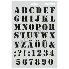 Accesorii creatie, sablon litere majuscule si cifre bolduite, (H) caracter 27mm, A4 (31x21cm), plastic, Meyco