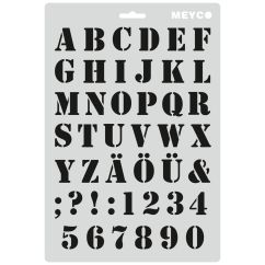 Accesorii creatie, sablon litere majuscule si cifre bolduite, (H) caracter 27mm, A4 (31x21cm), plastic, Meyco