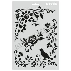 Accesorii creatie, sablon flori si pasare, A4 (31x21cm), plastic, Meyco