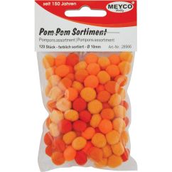 Accesorii creatie, pompom, Ø 10mm, 120 buc/set, tonuri de portocaliu, Meyco