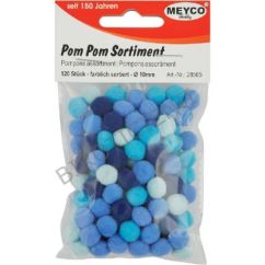 Accesorii creatie, pompom, Ø 10mm, 120 buc/set, tonuri de albastru, Meyco
