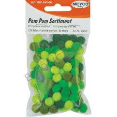 Accesorii creatie, pompom, Ø 10mm, 120 buc/set, tonuri de verde, Meyco
