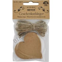 Accesorii creatie, etichete cadou inima, 58x57mm, 10 buc/set, kraft, Meyco