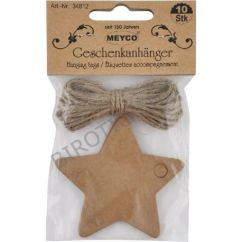 Accesorii creatie, etichete cadou stea, 65x65mm, 10 buc/set, kraft, Meyco