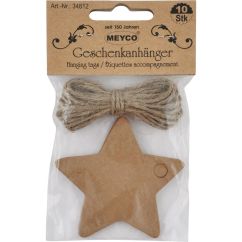 Accesorii creatie, etichete cadou stea, 65x65mm, 10 buc/set, kraft, Meyco