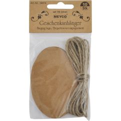 Accesorii creatie, etichete cadou ovale, 82x55mm, 10 buc/set, kraft, Meyco