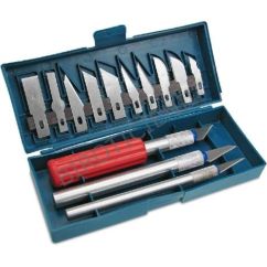 Cutite/cuttere de precizie tip bisturiu, 3 manere + 13 lame diferite/set, Meyco