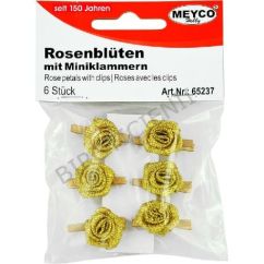 Accesorii creatie, carlige lemn cu trandafiri aurii, 19x15mm, 6 buc/set,  Meyco
