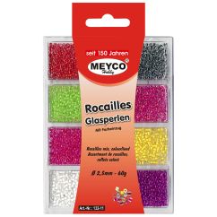 Accesorii creatie, margele de nisip/sticla, Ø 2.5mm, 60g, transparente cristal, diferite culori, Meyco