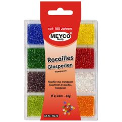 Accesorii creatie, margele de nisip/sticla, Ø 2.5mm, 60g, transparente, diferite culori, Meyco
