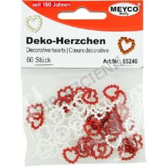 Accesorii creatie, inimi din perle, 11x11mm, 60 buc/set, plastic, rosu/alb, Meyco