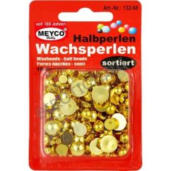 Accesorii creatie, jumatati perle, diferite marimi, 10g, plastic, auriu, Meyco