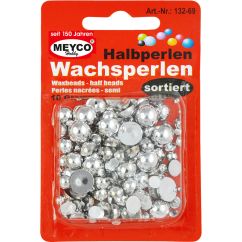 Accesorii creatie, jumatati perle, diferite marimi, 10g, plastic, argintiu, Meyco