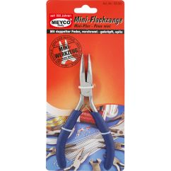 Mini-cleste cu cioc lung/varf indoit, diverse utilizari, 10-14.5cm, maner plastic albastru, Meyco