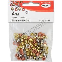 Nituri/capse, Ø 5mm, 100 buc/set, auriu/argintiu/cupru, Meyco